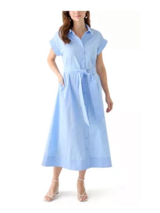 crown & ivy Dresses & Skirts - Crown and Ivy Light Blue Shirt Dress with Tie Waist Midi Dress Large